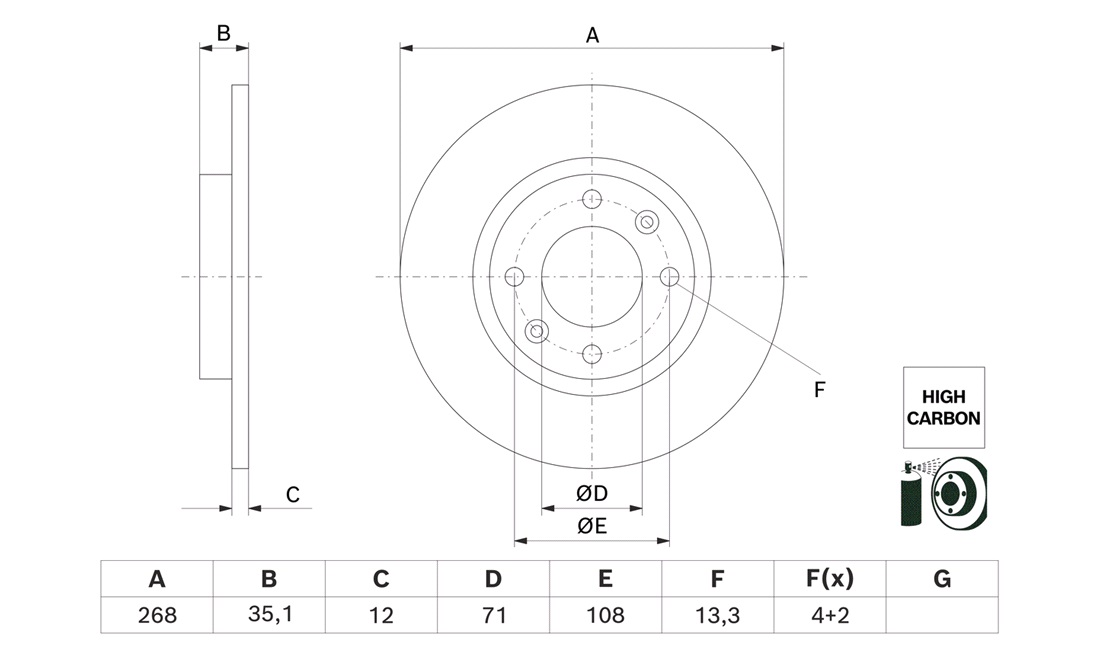 Bremseskive 268 x 12 mm