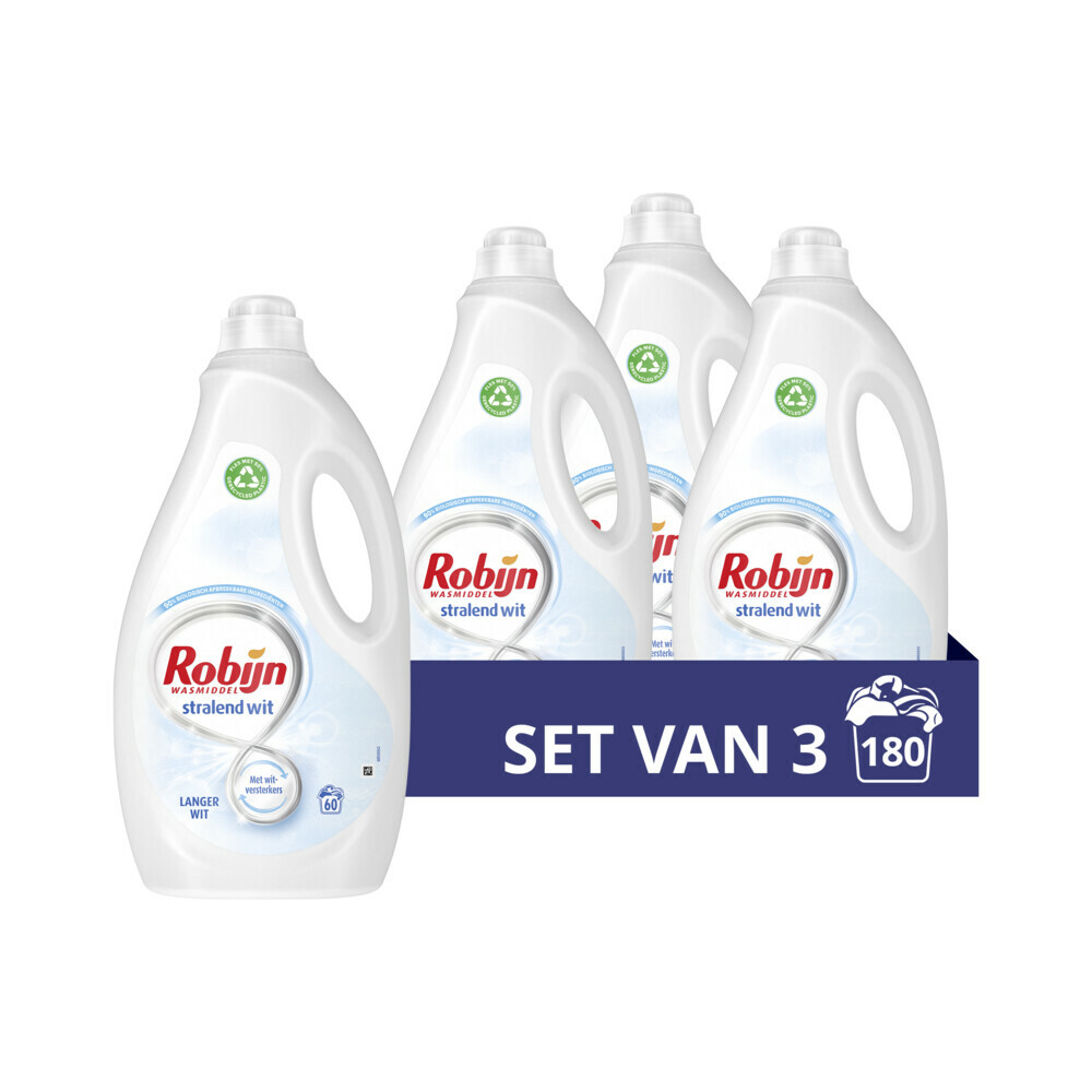 3x Robijn Vloeibaar Wasmiddel Stralend Wit 60 Wasbeurten3 liter