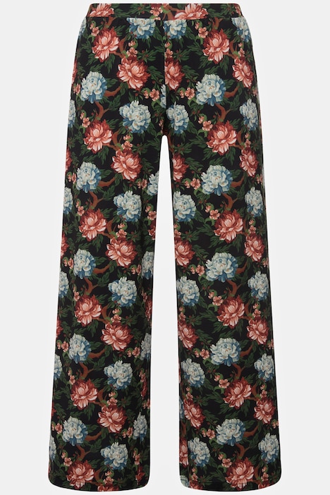 Hose, Jersey mit Blüten, gerades Bein, Elastikbund