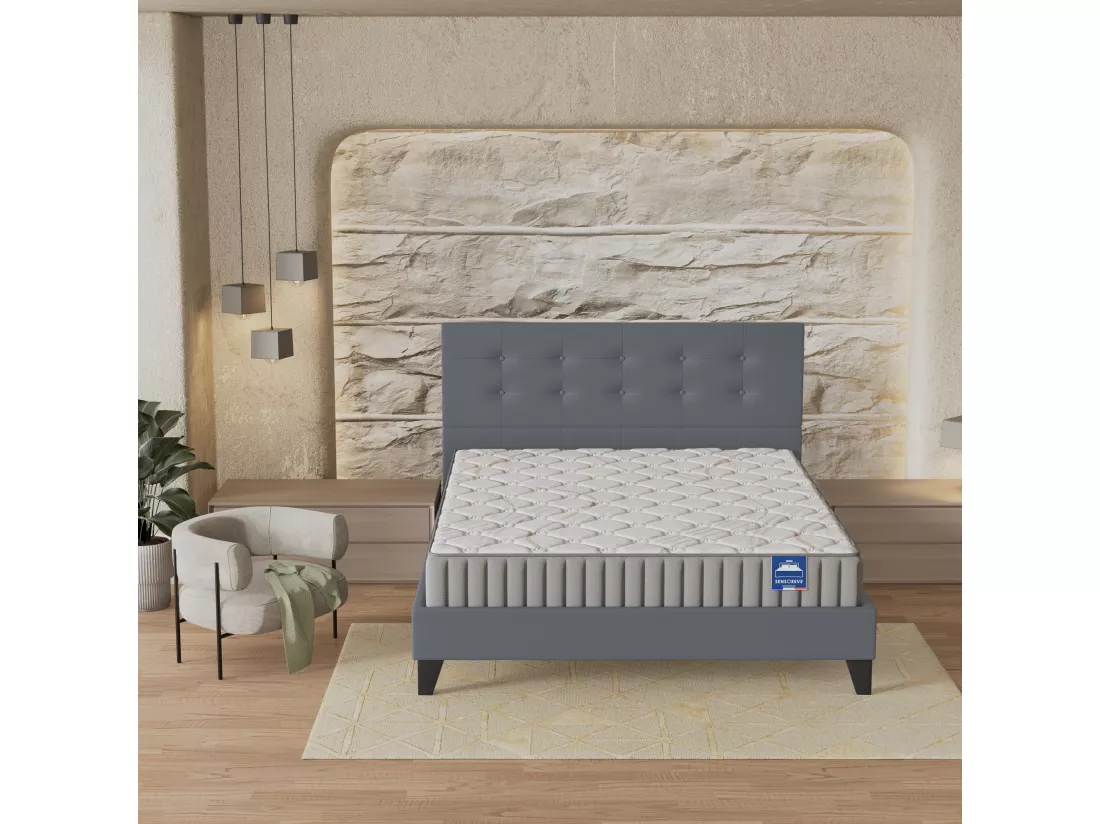 Ensemble Matelas + Lit Avec Tête De Lit 140x190 Cm, Sirius 16cm D’épaisseur Latex Naturel