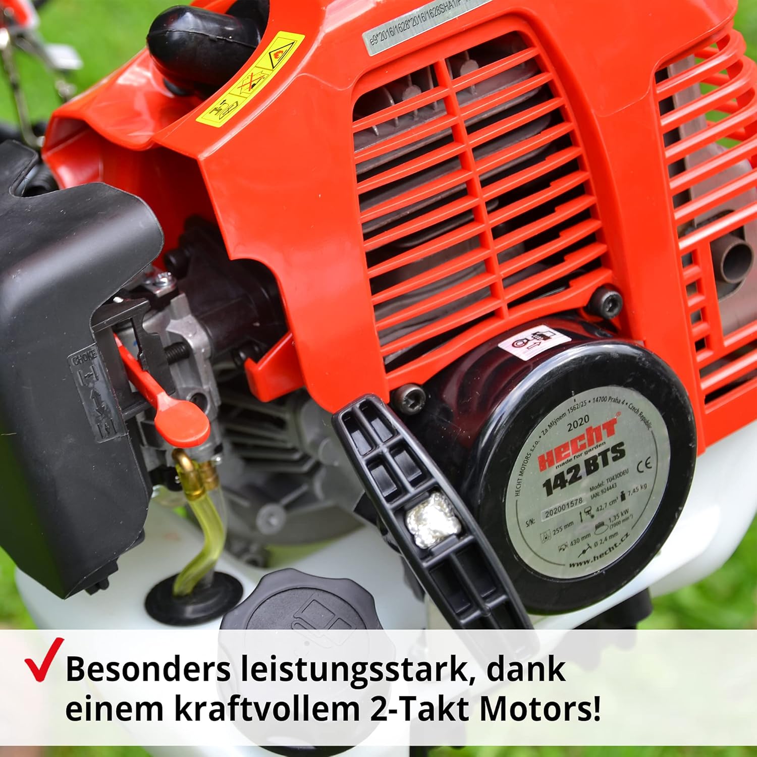 HECHT Benzin Freischneider Motorsense mit 2-Takt-Motor mit 2 PS – 43 cm und 25,5 cm Schnittkreis – inklusive Doppel Faden Spule und Metallmesser, Komfort-Tragegurt, Lenkradgriff – Antivibrationsgriff