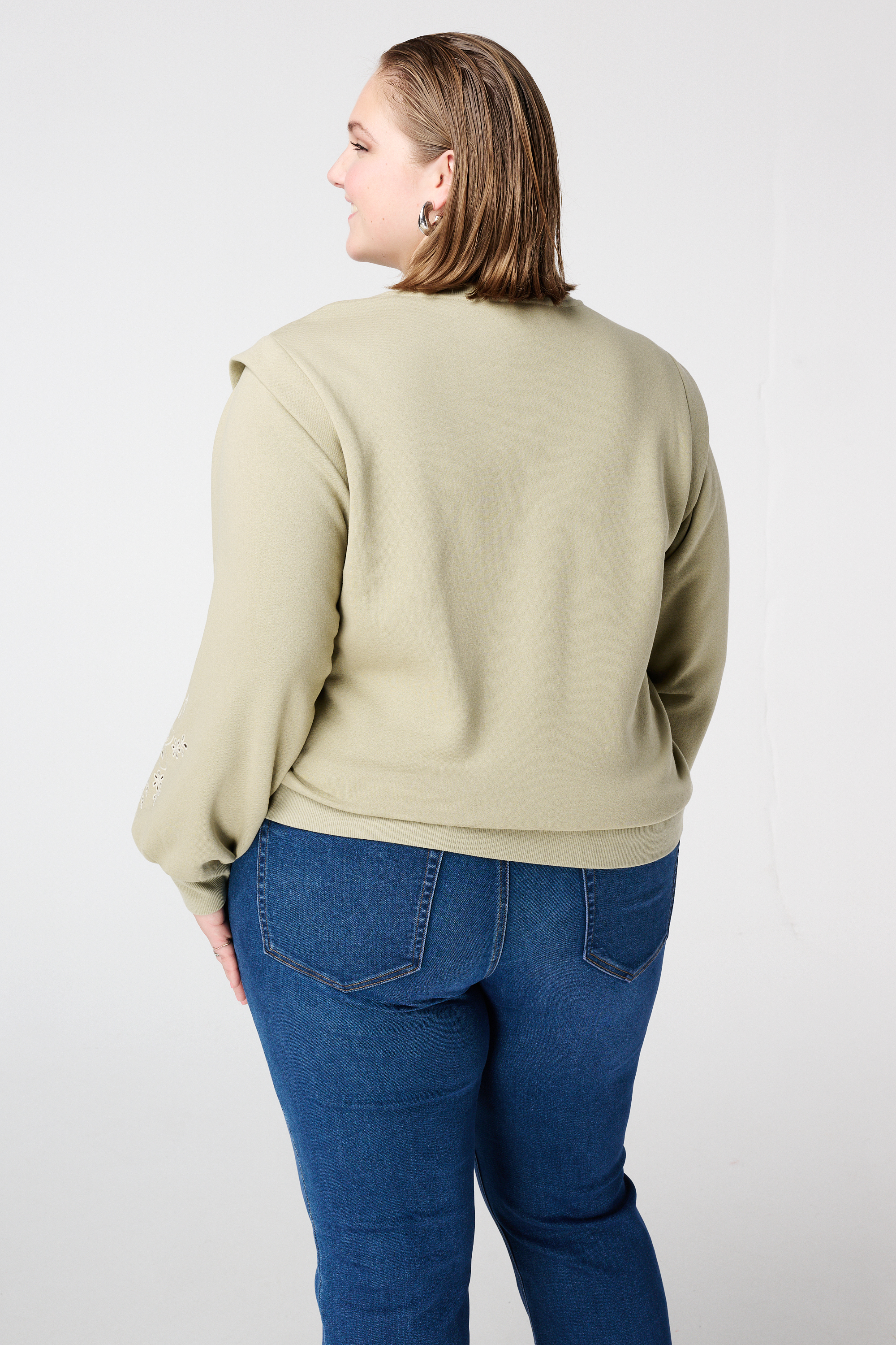 Sweater met opengewerkt borduursel Licht mint