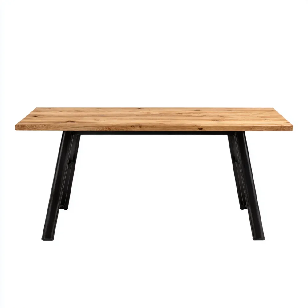 Esstisch Massivholz Eiche 160x90x75 cm - Holzeiche - Schwarz - Industr