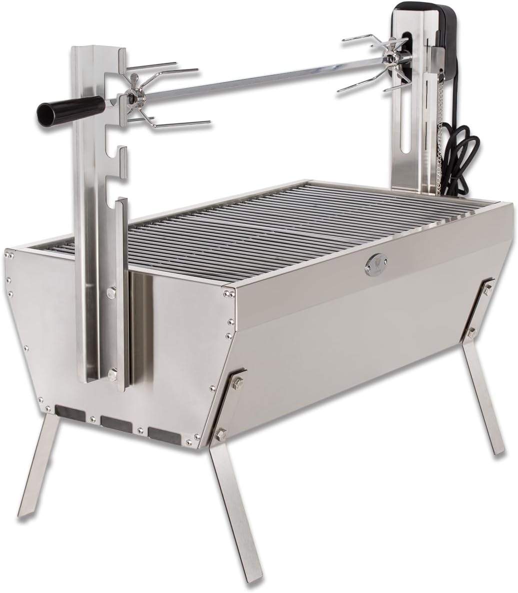 Beeketal 'SGB-8' Tisch Spießbratengrill mit Grillmotor für Hähnchen oder Rollbraten, Spießgrill mit 3-fach verstellbarem Drehspieß für bis zu 4 kg Grillgut, Grillfläche Holzkohlegrill: ca. 60x32 cm