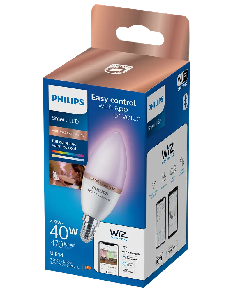 PHILIPS Smart LED-pære 4,9W E14 C37 - Full color