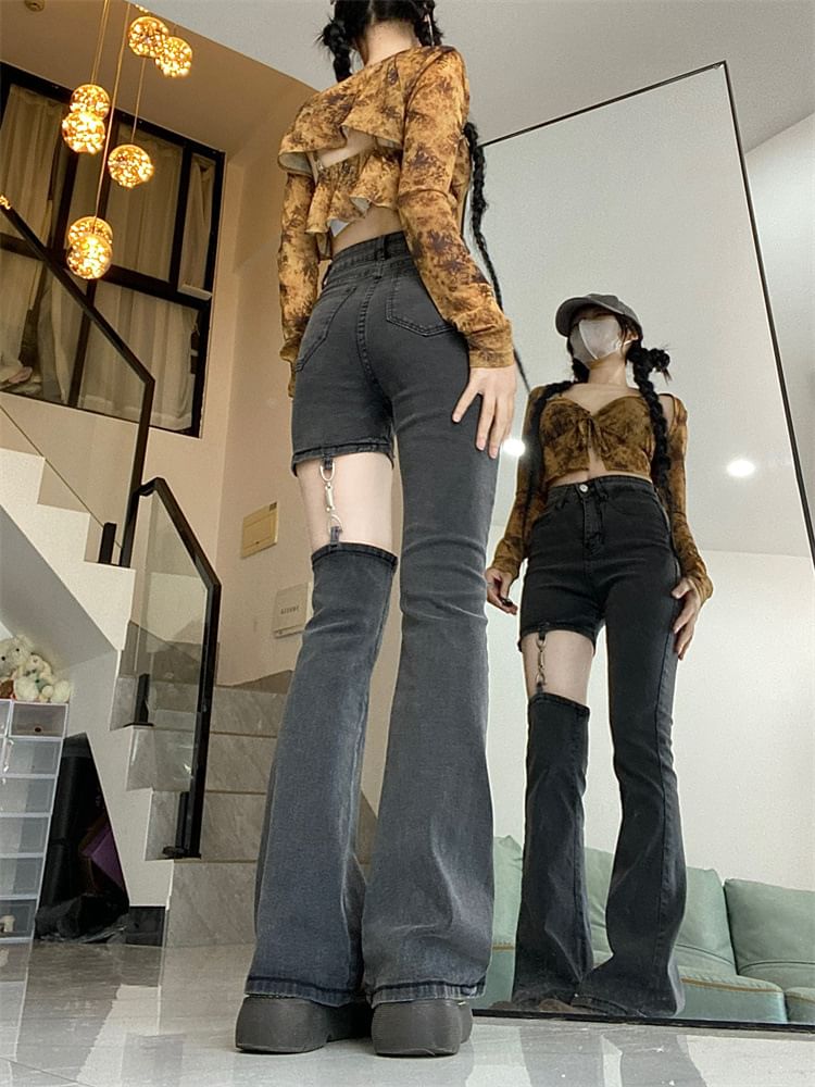 Kenning - Bootcut jeans met uitgesneden taille en middelhoge taille