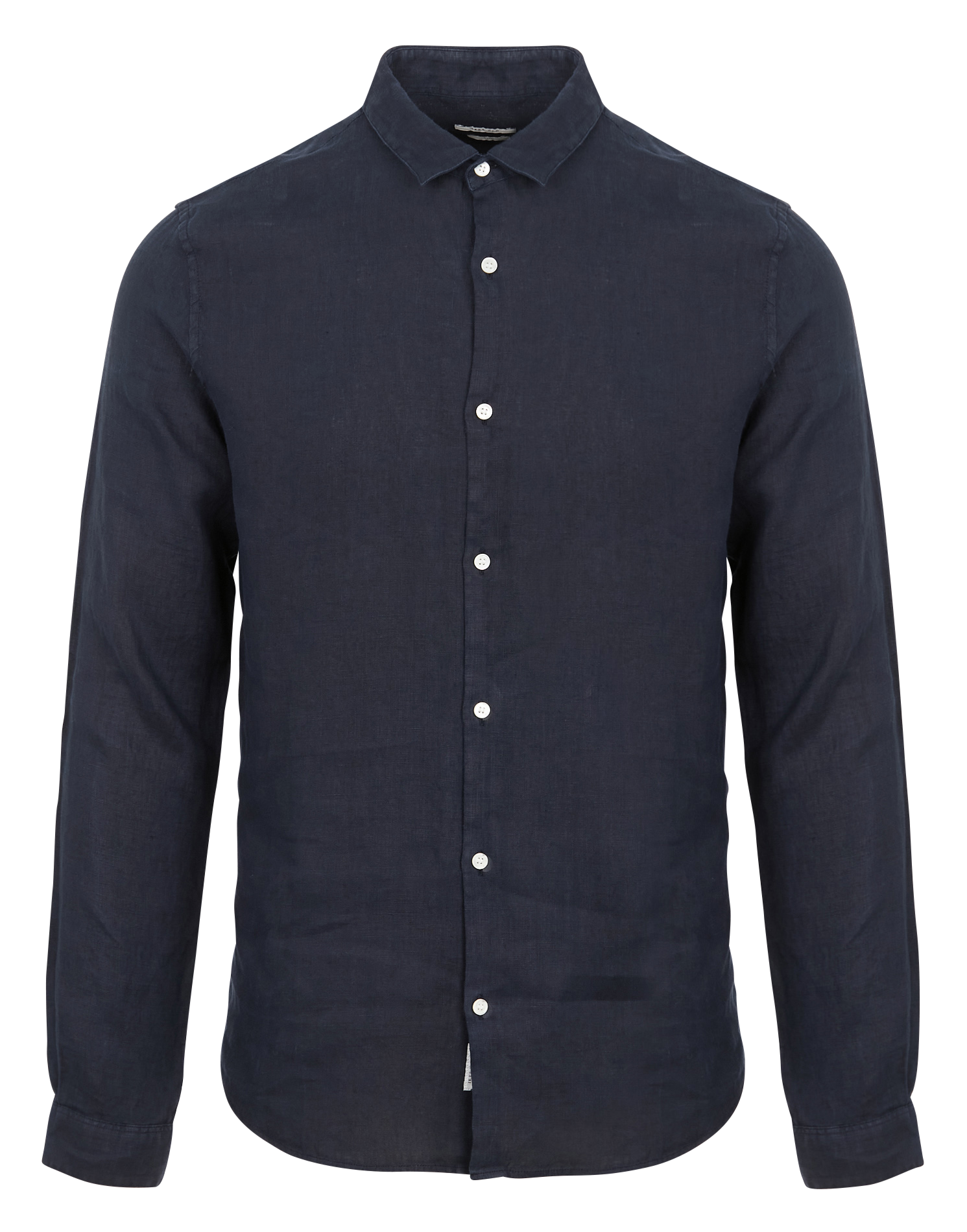Chemise slim-fit col classique en lin | Bleu