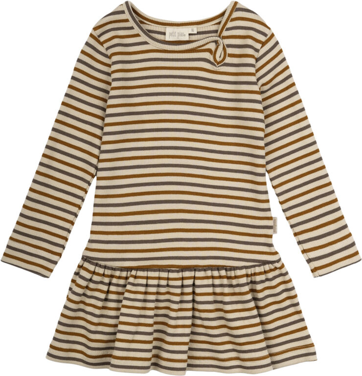 PETIT PIAO Dress L/S Modal Striped Chocolate brown/g