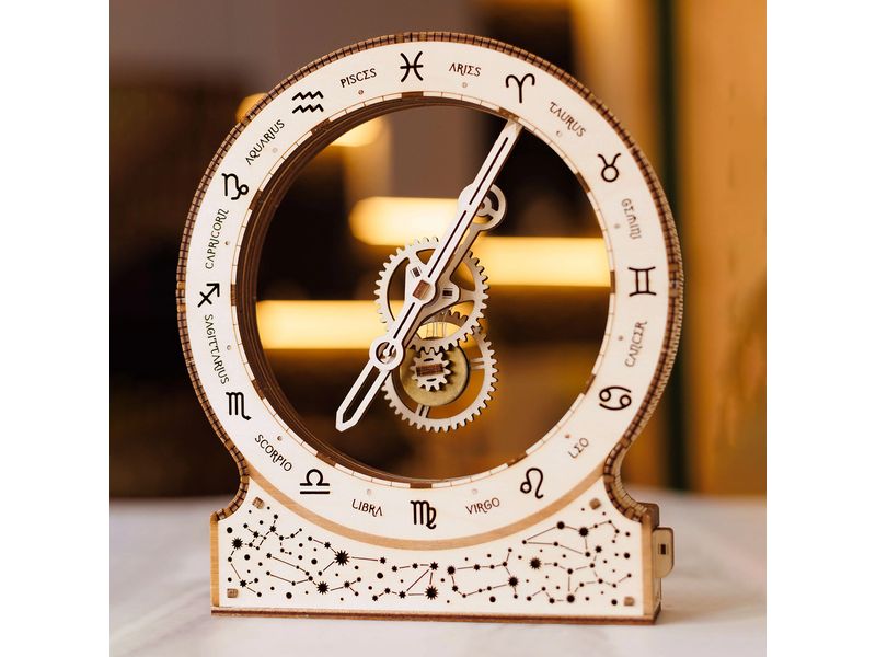 WoodTrick Bausatz Kinetic Clock: Zodiac Batteriebetriebene Uhr 3D Bausatz aus Holz
