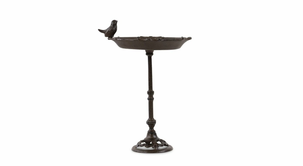Abreuvoir oiseau sur pied fonte fonte marron 27.5x19x39cm
