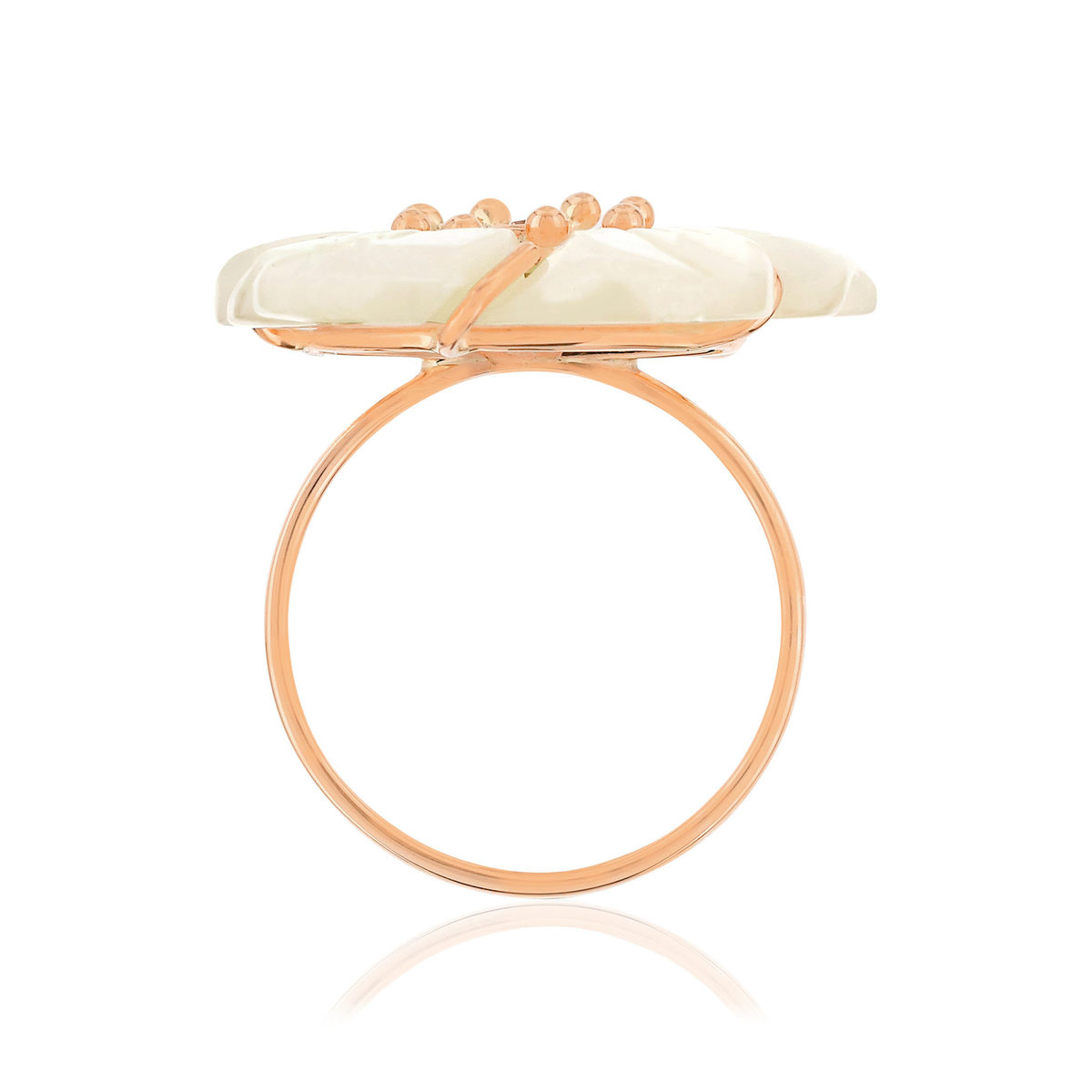Bague or rose 375 fleur nacre et diamant