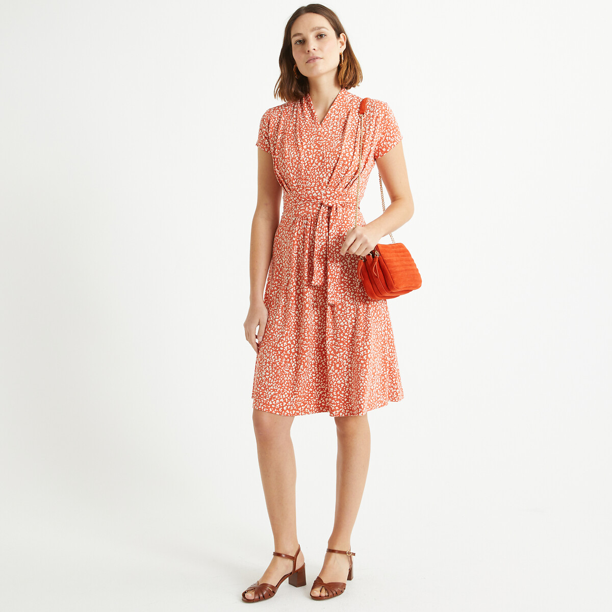 ANNE WEYBURN<br>Vestido com babados, estampa de bolinhas, comprimento midi