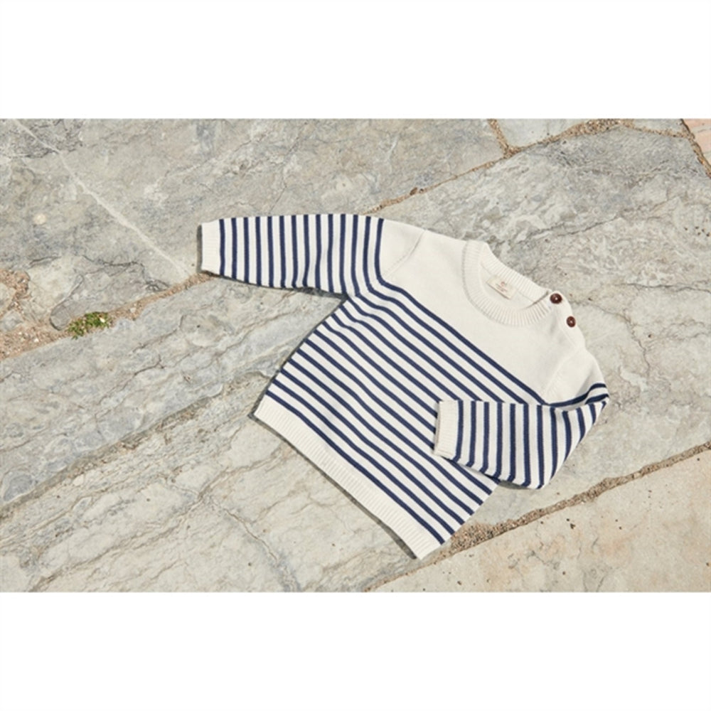Cream Navy Combi Strikket Striped Sailor Sweater
