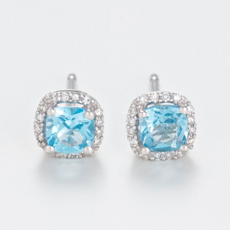 Boucles d'oreilles Or Blanc Diamant et Topaze