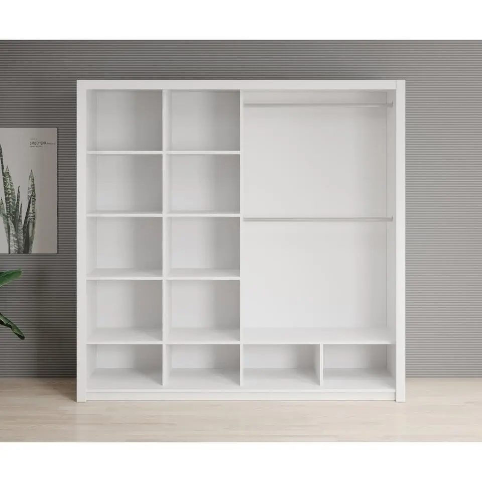 Meubella - Kledingkast Blake - Wit - 220 cm - Met spiegel