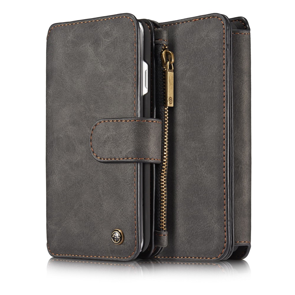 iPhone SE (2022/2020) / 8 / 7 3in1 Leder Tasche   Magnet Hardcase und Karten Etui (Vertikal Ausklappbar) - Schwarz
