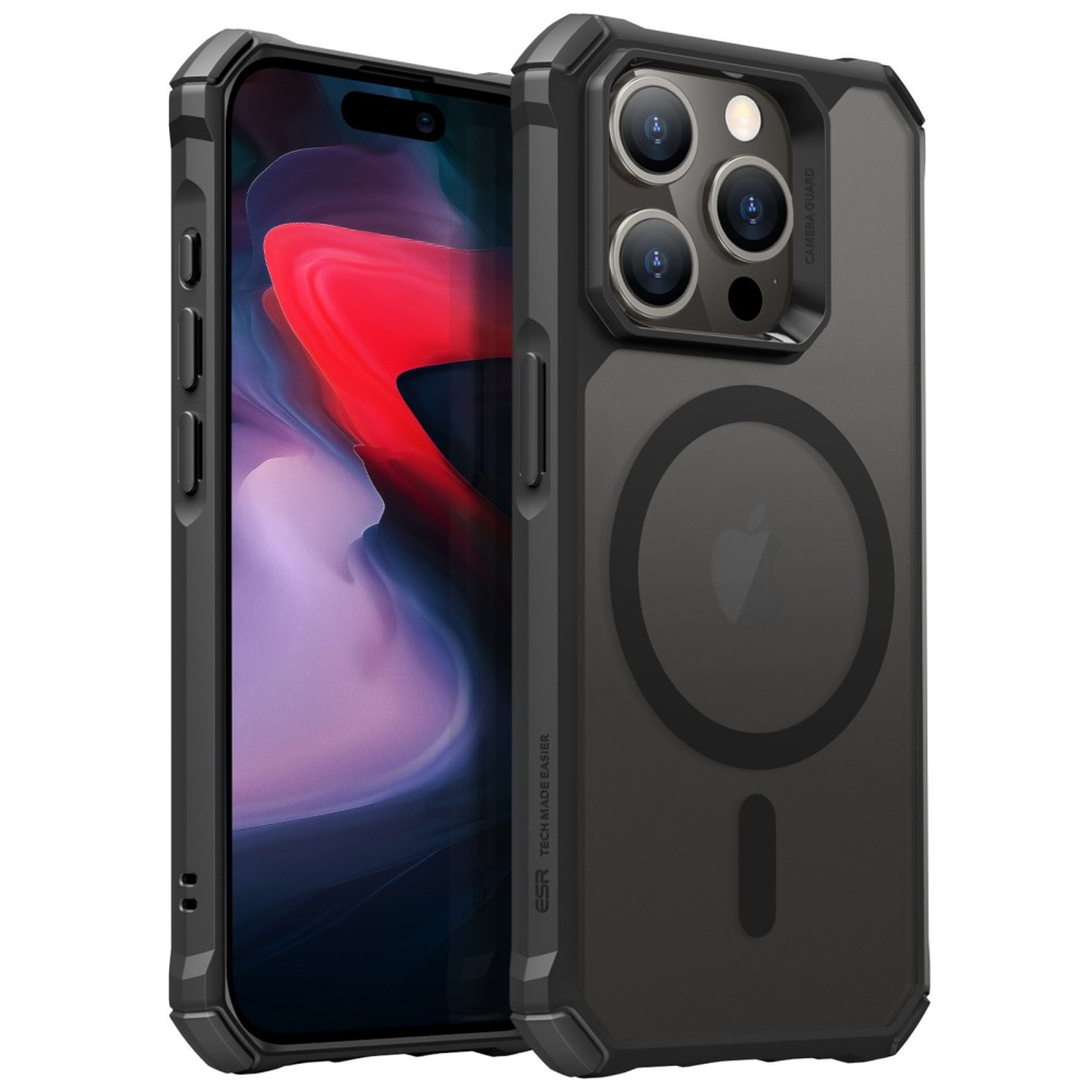 iPhone 15 Pro Max Air Armor Series MagSafe Hybrid Hülle TPU Bumper Acryl Rückseite   Air Cushion Fallschutz - Schwarz / Transparent