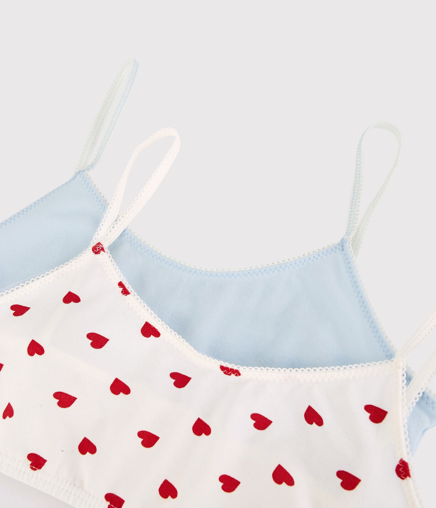 Lot de 2 brassières cœur rouge petite fille en coton biologique et elasthanne