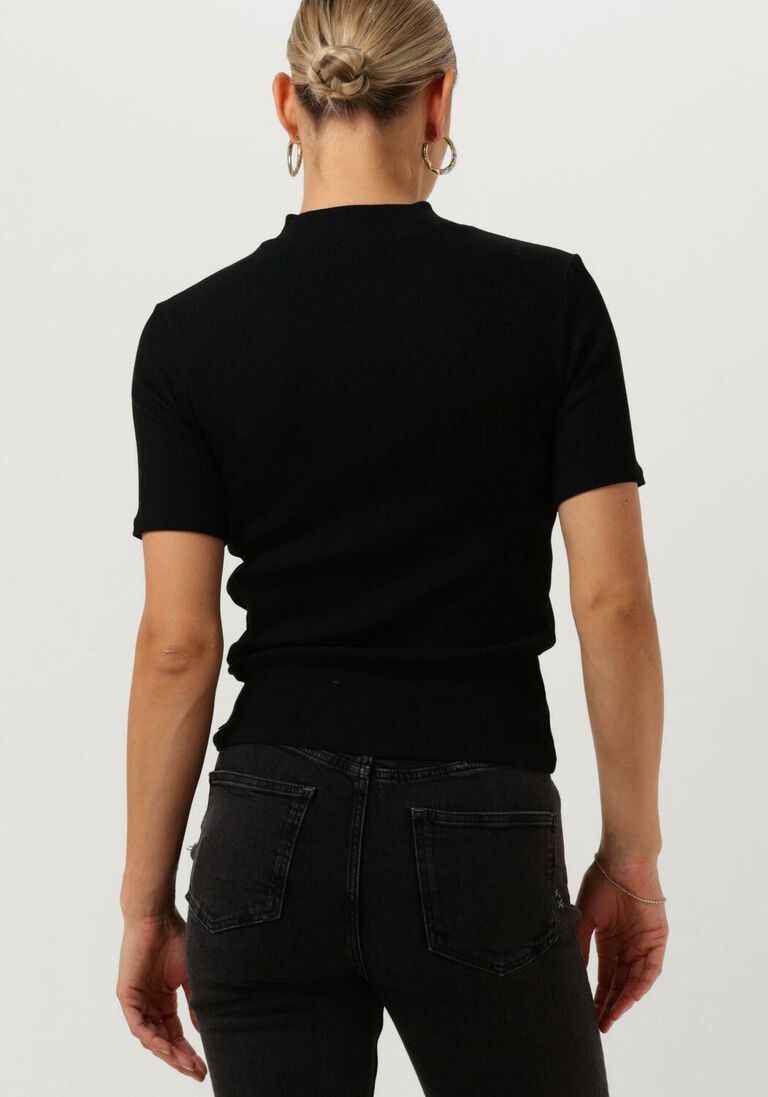 SCOTCH & SODA zwarte scotch & soda top mock neck ribbed slim-fit top
