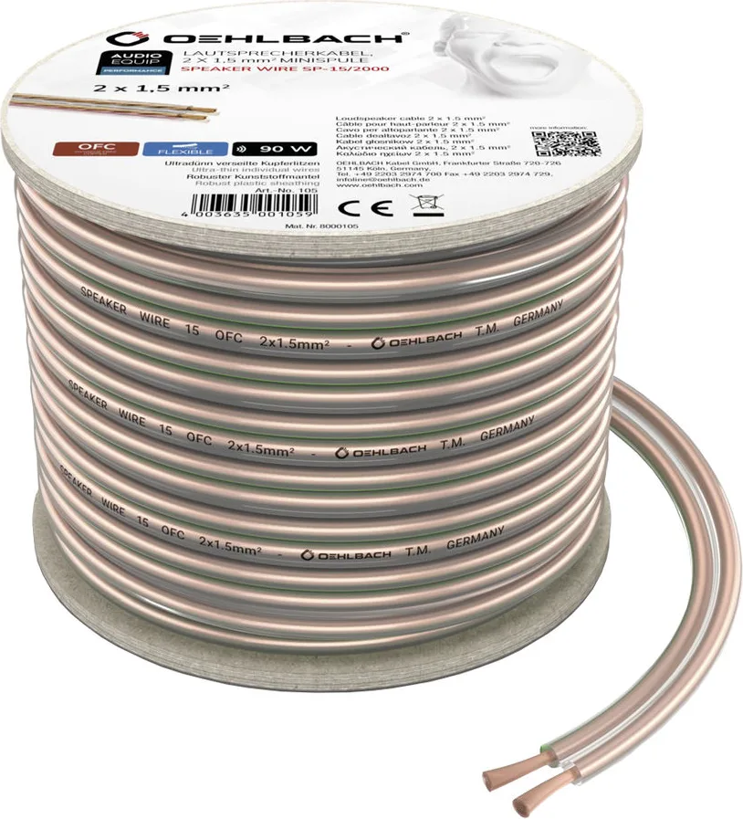 Oehlbach Speaker Wire SP-15 (bobine de 30 m) Câbles d'enceintes en bobine