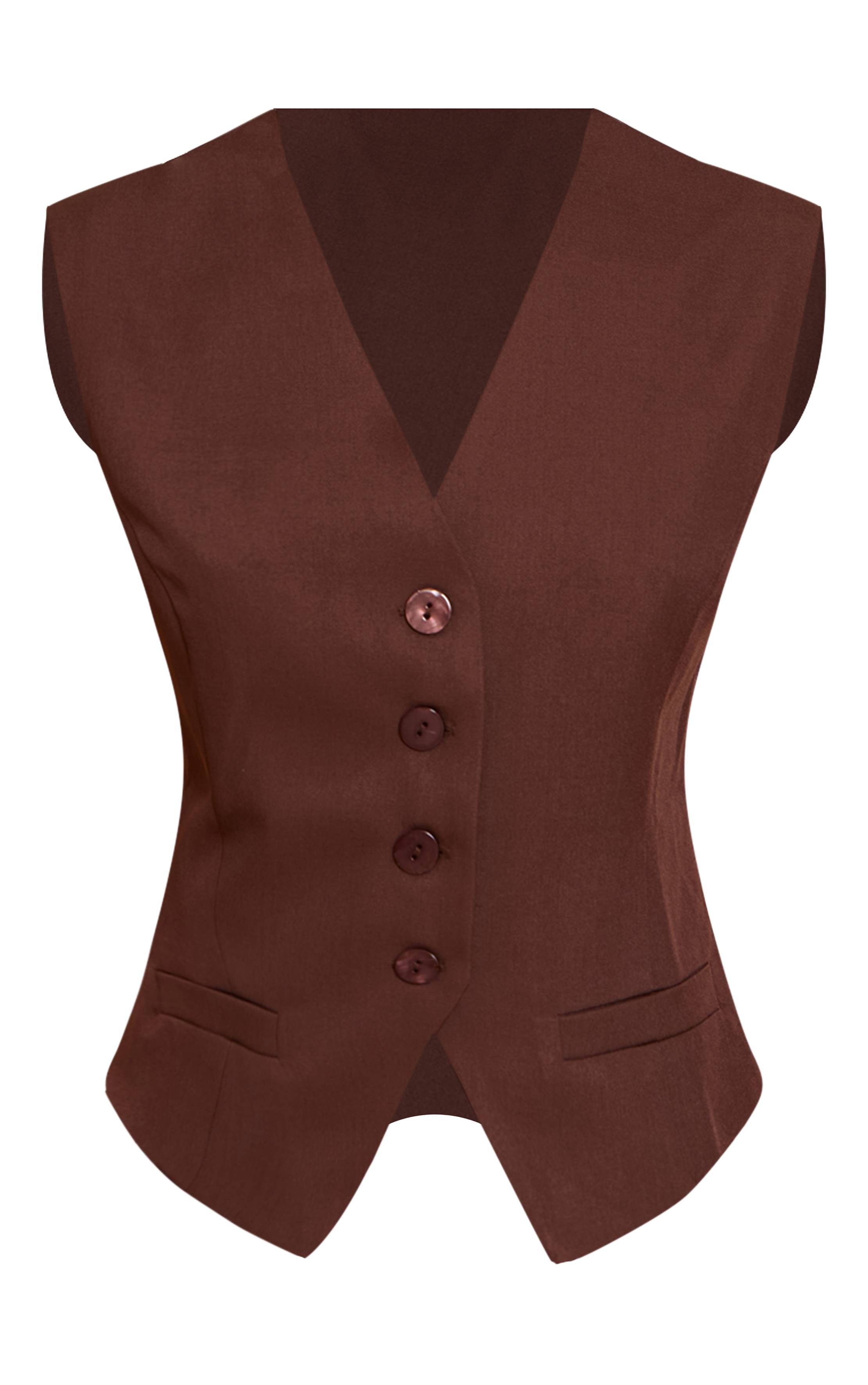 Chocolat Gilet Ajusté Boutonné Petite