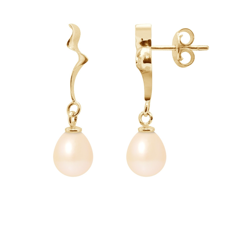 Boucles d'Oreilles Pendantes Perles de Culture Roses et or jaune 375/1000