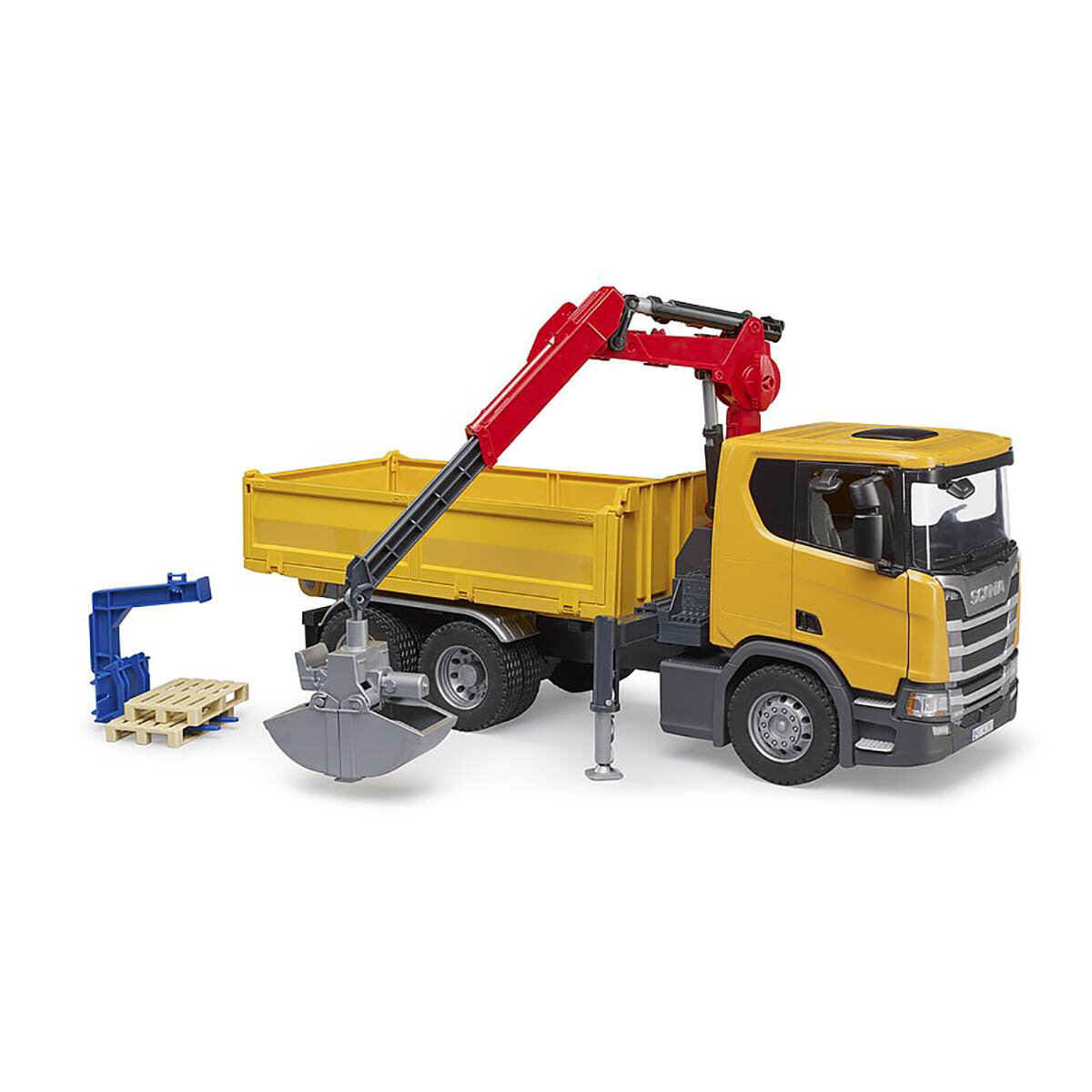 BRUDER Spielwaren GmbH + Co. KG Bruder 03551 Scania Super 560R Baustellen-LKW mit Kran + 2 Paletten