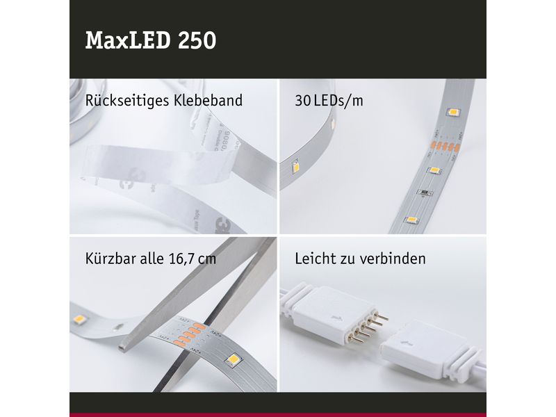Paulmann LED-Stripe MaxLED 250 RGBW, 1 m Verlängerung Unbeschichteter LED-Streifen mit variabler Lichtfarbe, kürzbar