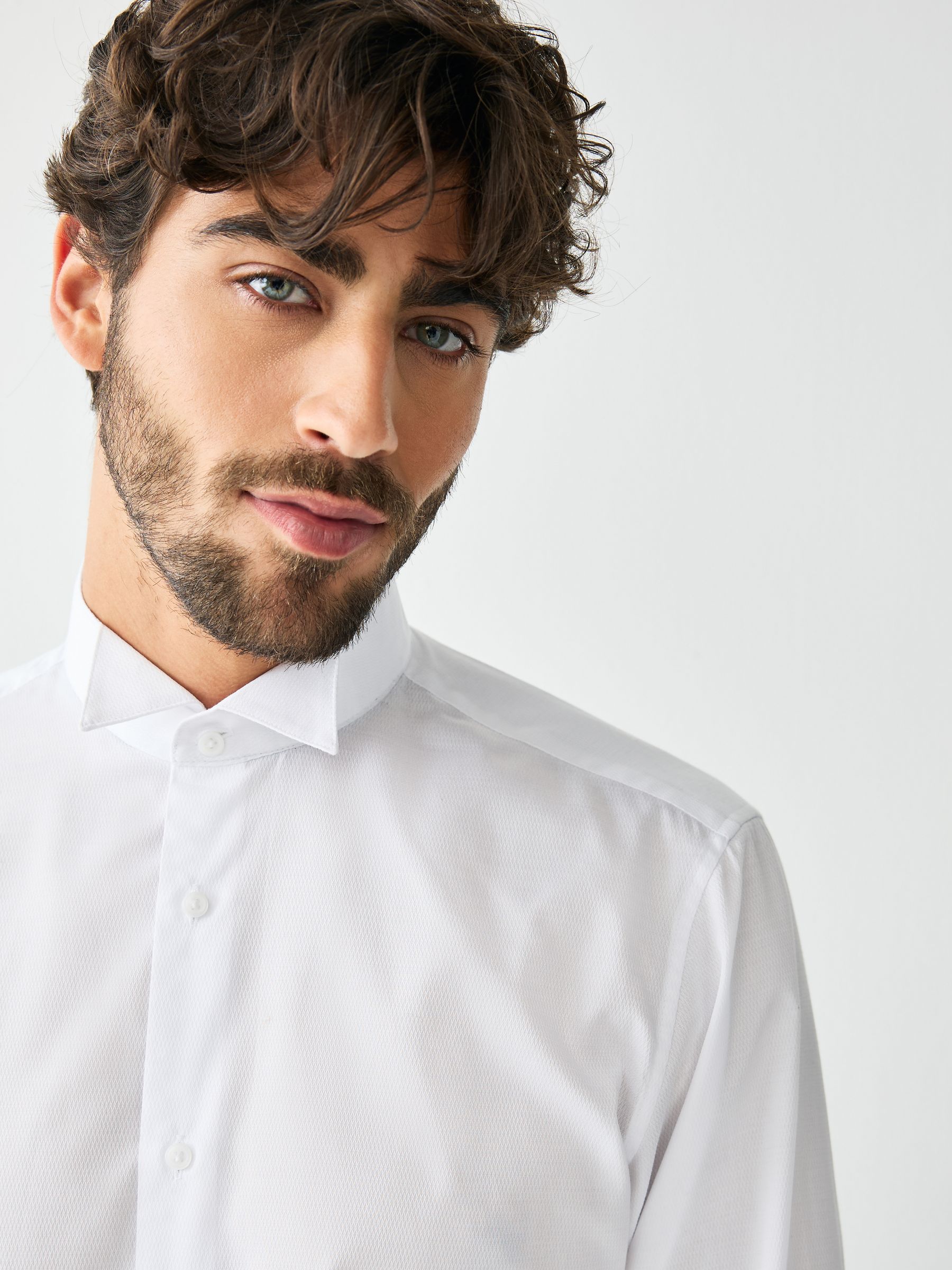 Wit - Slim Fit - Textured Wing Collar Dress Shirt