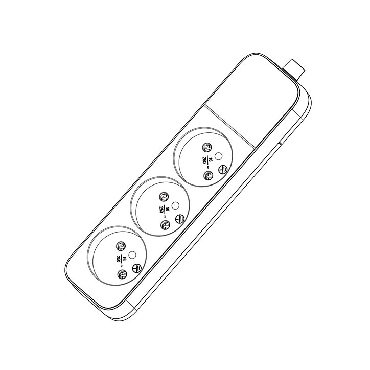 Multiprise 3 prises 2 pôles + terre à câbler