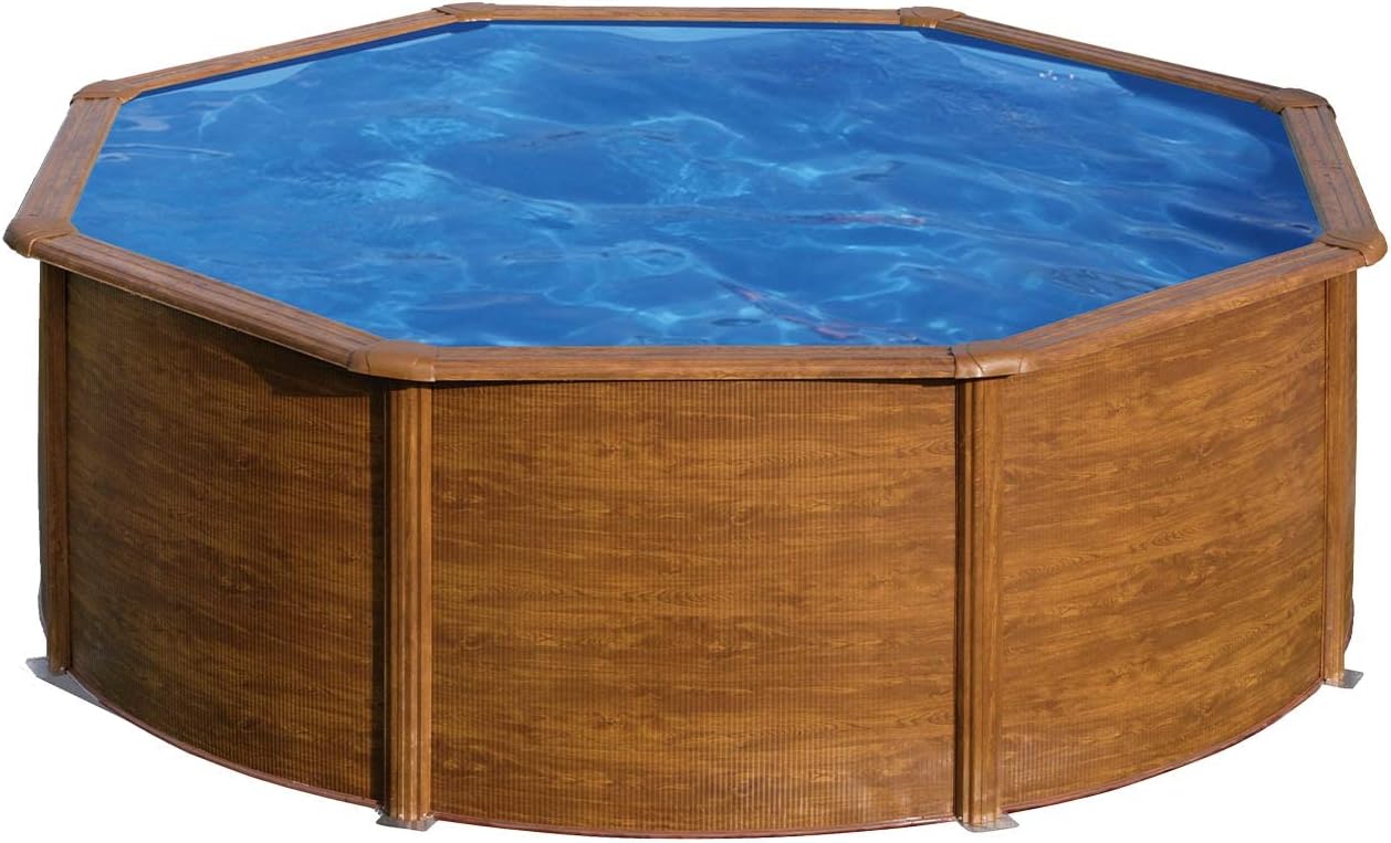 Paradies Pool® Gre Giant rund 460x120cm (Ø x H), Stahlwandbecken Holz, Poolplane in blau 0,4mm, Handlauf extra breit, inkl. Skimmer-Set und Leiter, Swimmingpool, Menge: 1 Stück