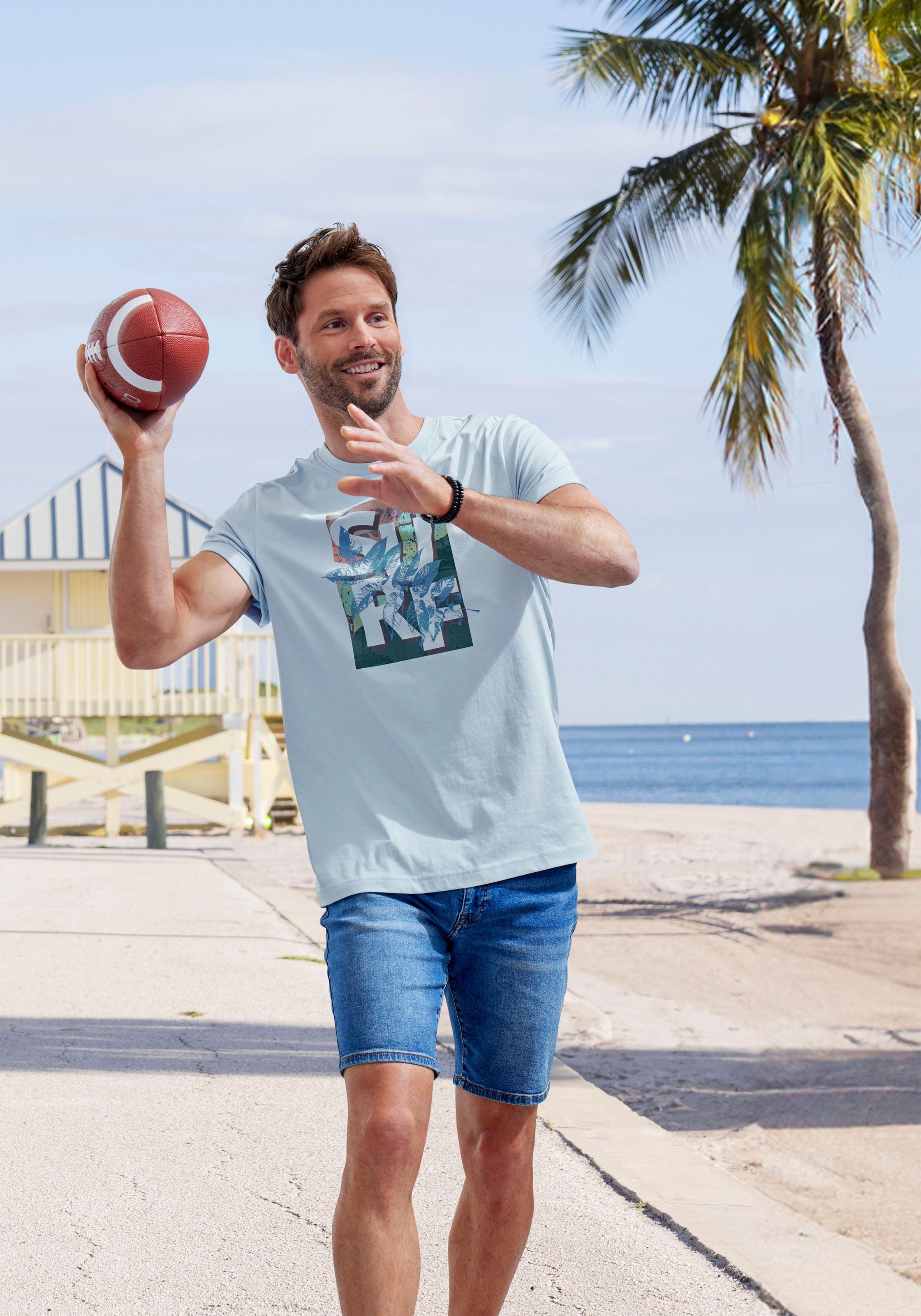 John Devin T-Shirt , Rundhalsshirt mit Surf -Aufdruck aus reiner Baumwolle