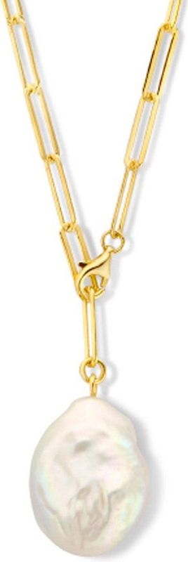 Collier - Geelgoud op 925 Zilveren Collier - 50 Cm - Met Zoetwaterparel