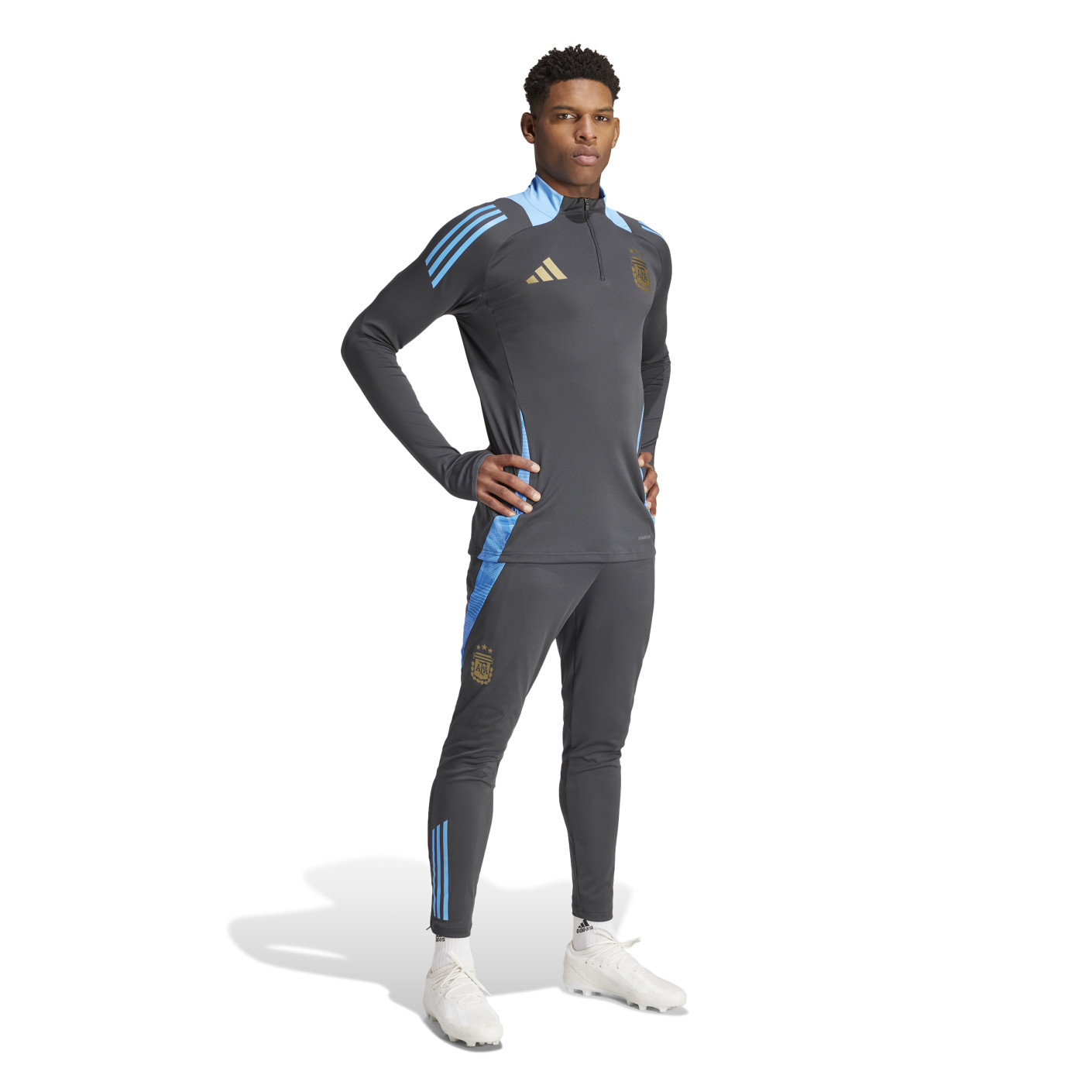 Adidas Argentinië Trainingstrui 1/4-Zip 2024-2026 Donkergrijs Lichtblauw Goud