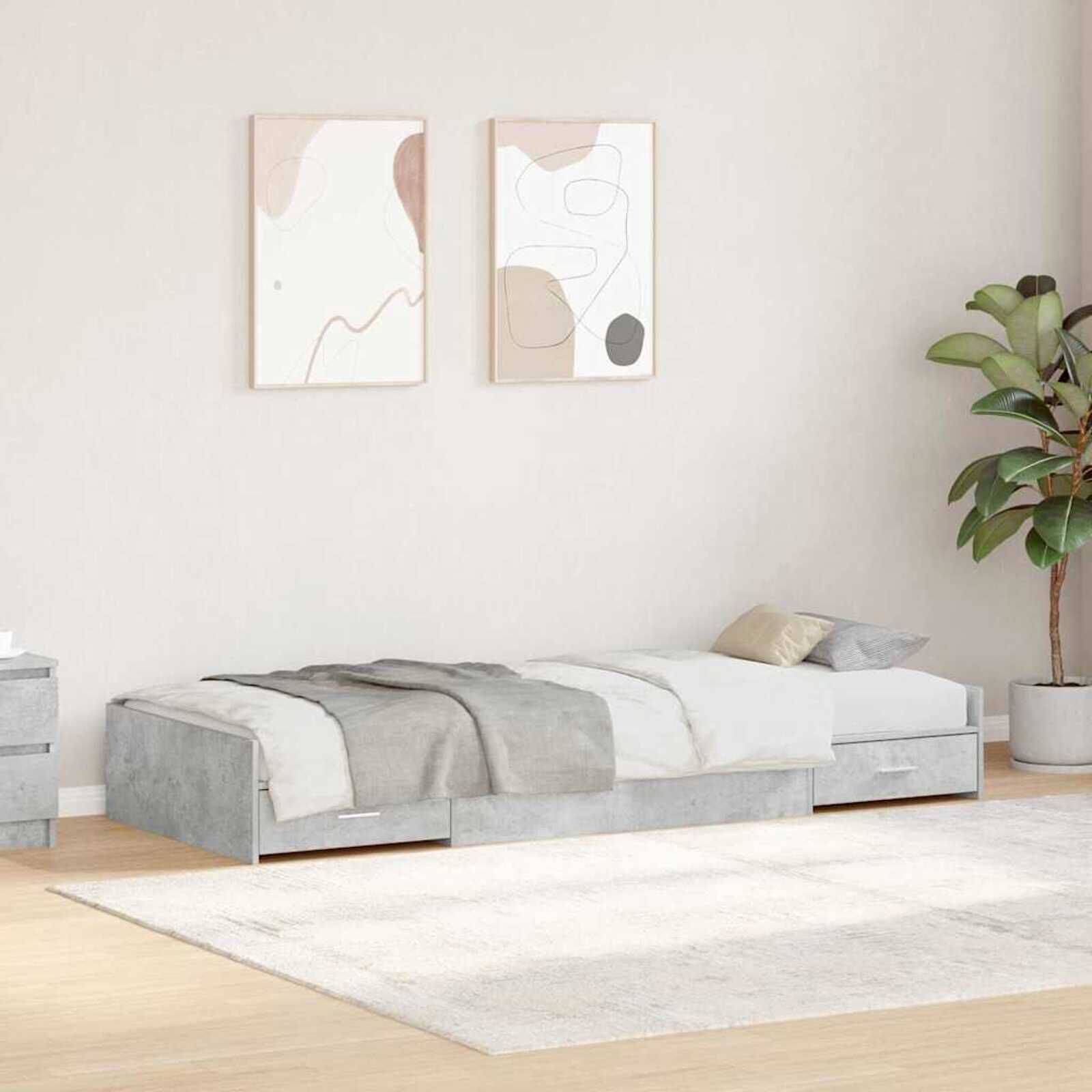 Betongrijs bedframe met opbergruimte 80 x 200 cm