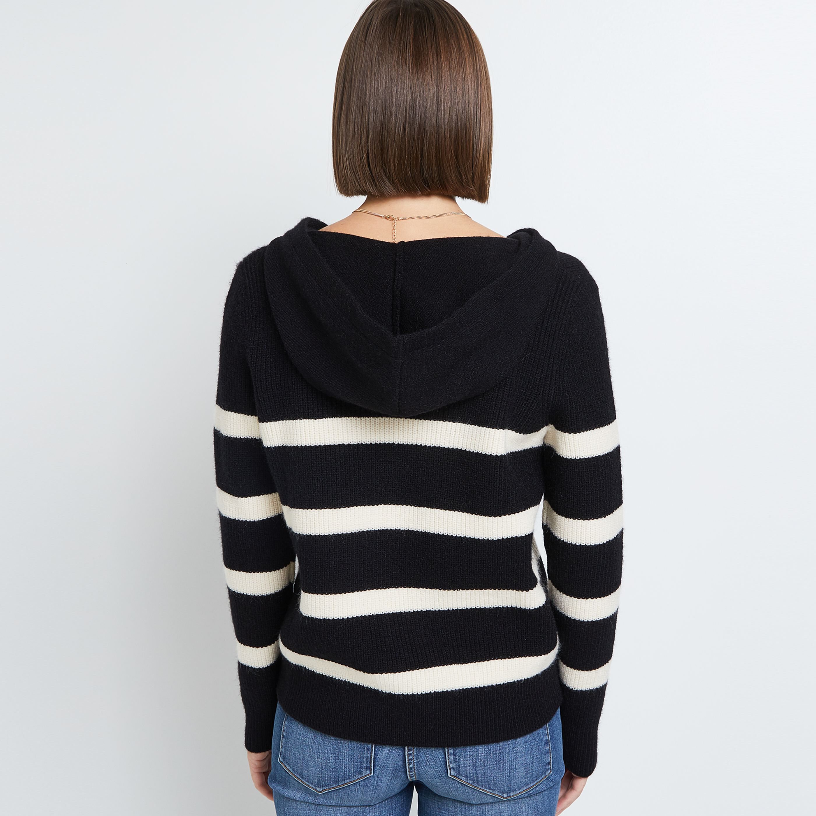 Pull marinière à capuche femme - NOIR