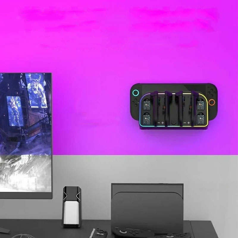 Wandhalterung Ladestation Charging Dock mit LED-Anzeige und Spielekartenhalterung für Nintendo Switch 2 Joy-Cons - Schwarz