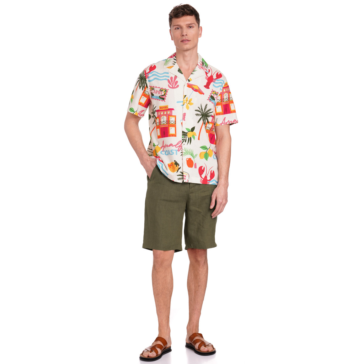 Jonas Nielsen Herren Leinen-Shorts in Unifarben oliv