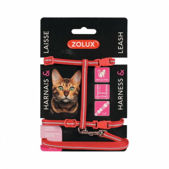 Kit sellerie réfléchissant pour chat - Laisse 1,20 m et harnais réglable