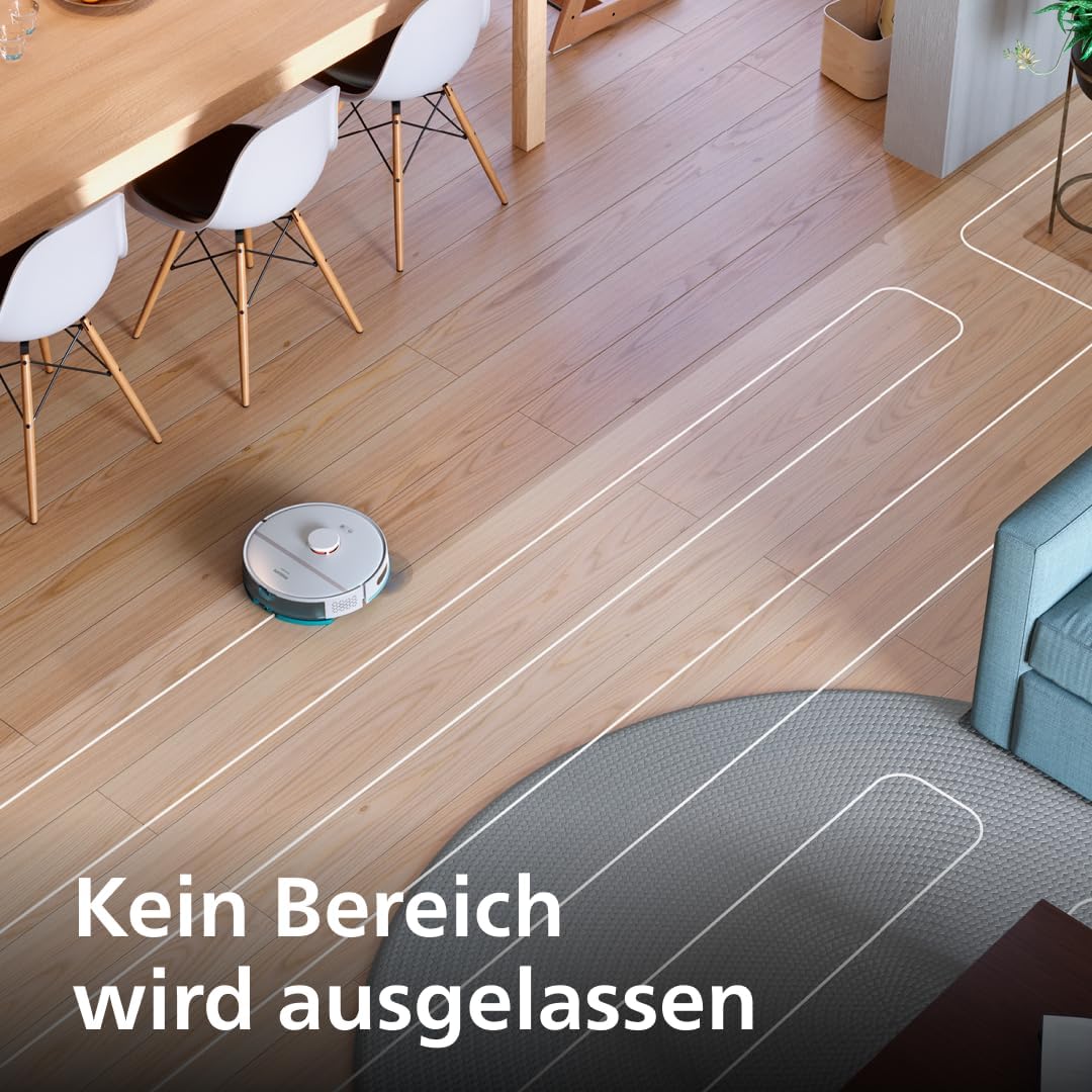Philips Homerun Serie 2000: 2-in-1 Saug- und Wischroboter, 130 Minuten Laufzeit, Lasernavigation, Teppichboost, Absaugstation, App-gesteuert, Arktikweiß (XU2100/20)