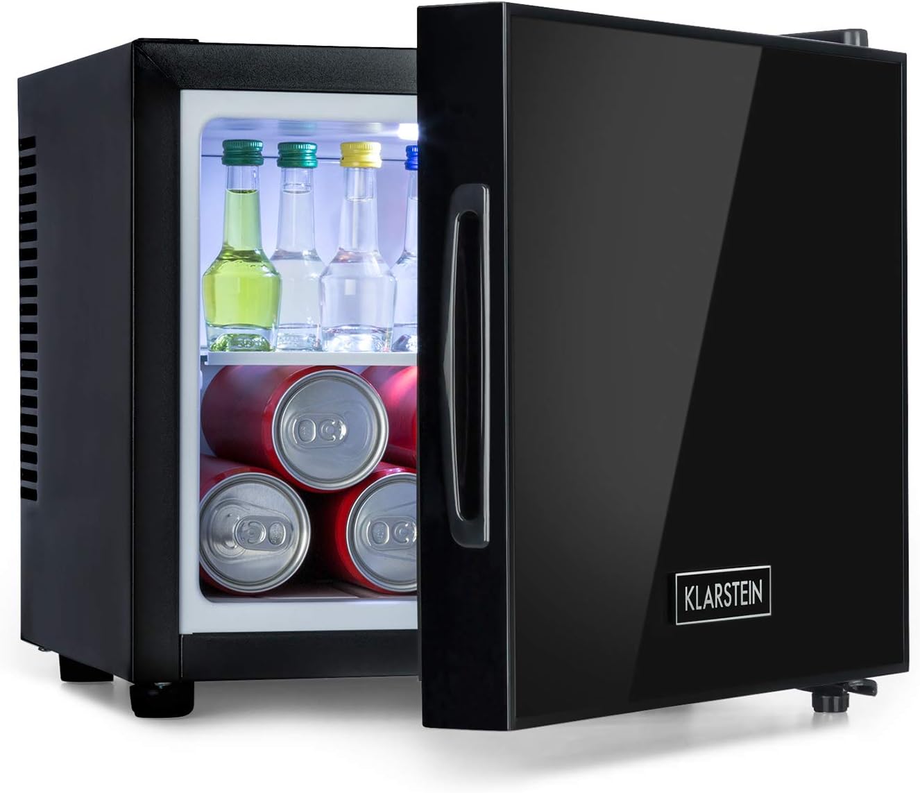 Klarstein Frosty Mini-Kühlschrank - kompakte Minibar mit Thermoelektrischem Kühlsystem, freistehend, 10 Liter Fassungsvermögen, Kühlung: 12-18 °C, schwarz, 33,5 x 30 x 34 cm (BxHxT)