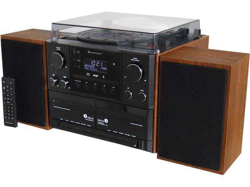 soundmaster Stereoanlage MCD5600 Braun Stereoanlage mit Plattenspieler, DAB /UKW-Radio, CD/MP3, USB, Doppelkassette und Bluetooth