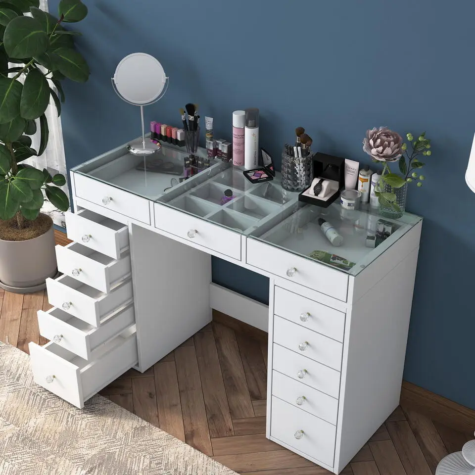 Kaptafel Wit/Glas - 120x44,5x79,8cm - Beyas