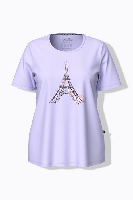 Pyjama, Eiffelturm, Ziersteine, Rundhals, Halbarm, zartes lavendel