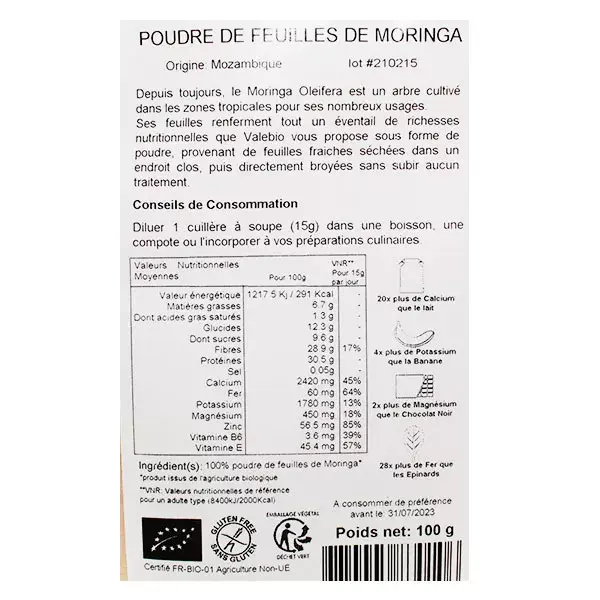 Valebio Moringa Orgânica 100g