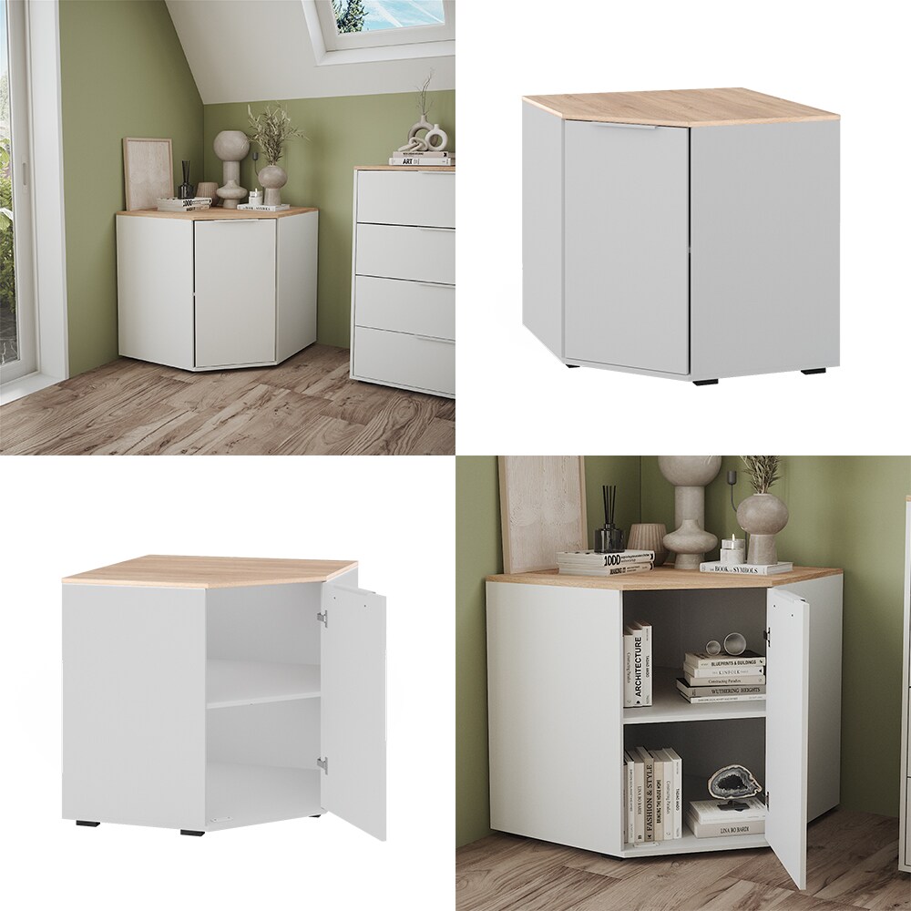 Vicco Eckkommode Betti Weiß Sonoma 78 x 78 cm Wohnzimmer 1 Tür