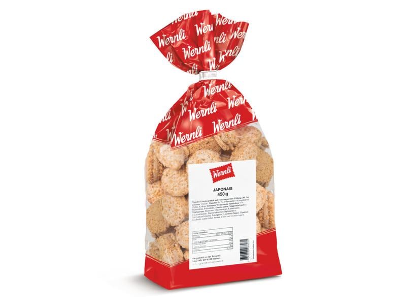 Wernli Guetzli Japonais 450 g Leichtes Mandelgebäck mit luftiger Haselnusscrème