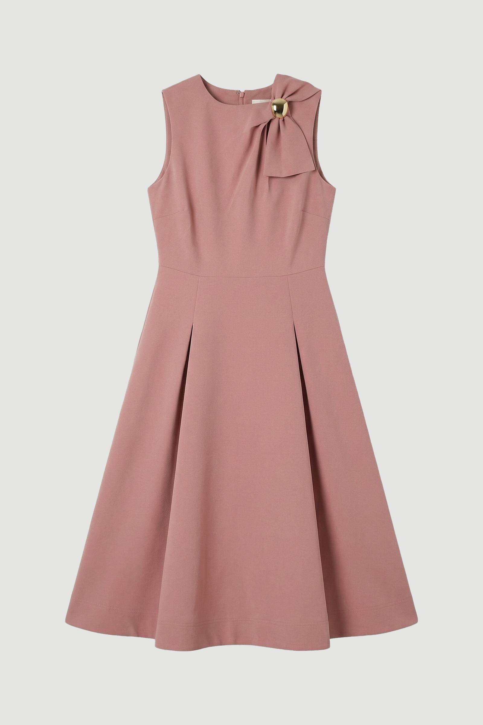 KarenMillen Robe Midi Ajustée à Détail Nœud Papillon au Col en Tissu Stretch Compact