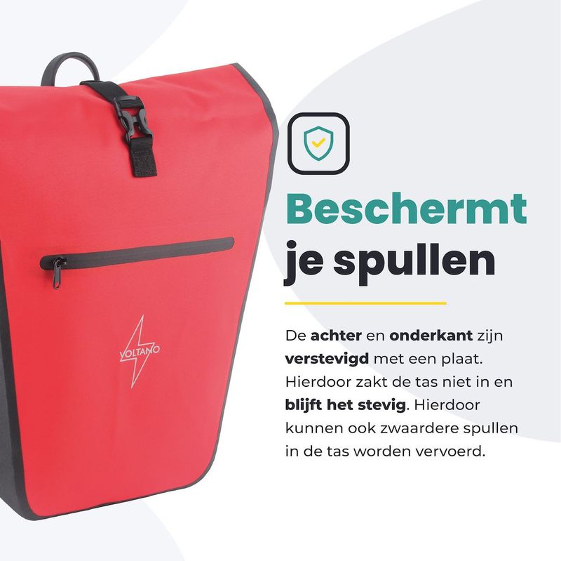 Voltano - Luxe E-bike Fietstas - Zwart/Rood - 28L - Pakaftas Met Laptopvak - 100% Waterdicht