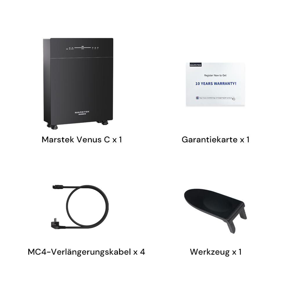 Marstek Venus C Balkonkraftwerk mit Speicher: AC Gekoppeltes Energiespeichersystem, 0% MwSt, 2.56kWh LiFePO4, 2,5kW PV-Eingangsleistung/Ausgang, Erweiterung bis zu 10,24kWh, Plug&Play, 6000 Ladezyklen
